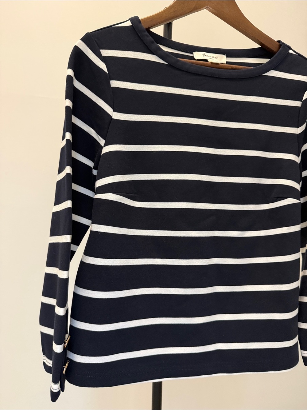 ✨ Haver & Blair Striped Boatneck Top M • Navy White Gold Button Detail ✨ - Picture 4 of 12